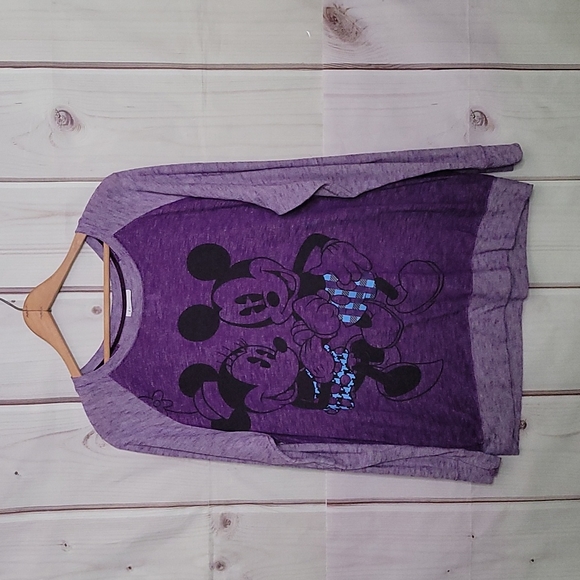 Disney Tops - Disney Parks Purple Raglan Mickey Minnie Long Sleeve Tee Size XL